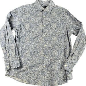 Cremieux Classics Men's Shirt L Blue Paisley Long Sleeve Button Down Cotton